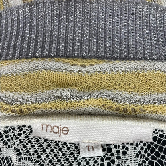 Maje White Yellow Silver Gold Knit Halter Metallic Striped Dress - Picture 6 of 8